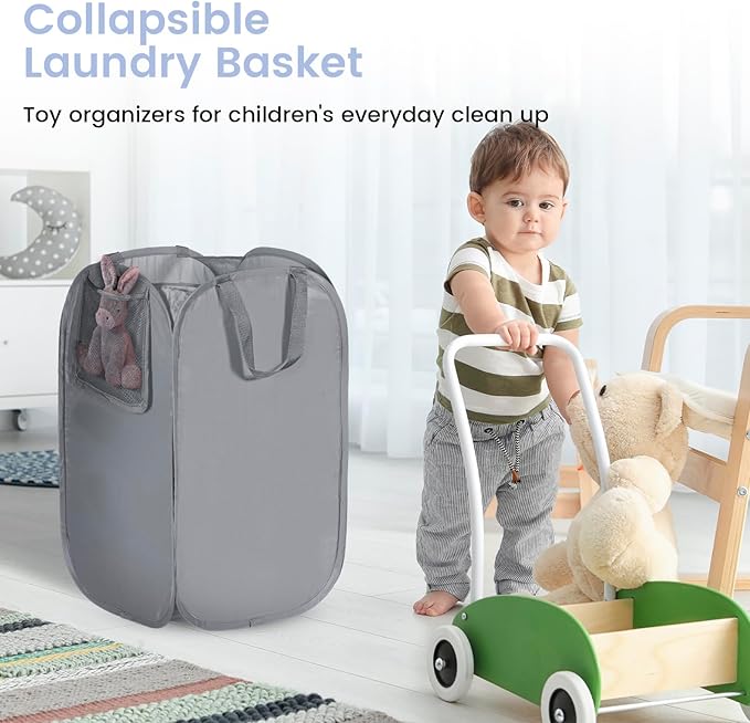 HOUSE AGAIN Upgraded Pop-up Laundry Hamper 2 Pack, Collapsible Laundry Basket with Durable Handles Solid Bottom High Steel Frame, Portable Foldable Dirty Clothes for Dorm, Laundry room Travel, Grey-NeatNest