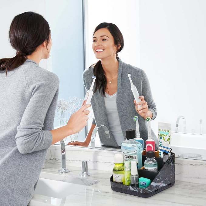 Chintu Toothbrush Holders for Bathroom Counter Organizer - 6 Slots Tooth Brushing Holder for Family Kids, Electric Toothbrush and Toothpaste Holder for Vanity Countertop Storage Black Marble-NeatNest