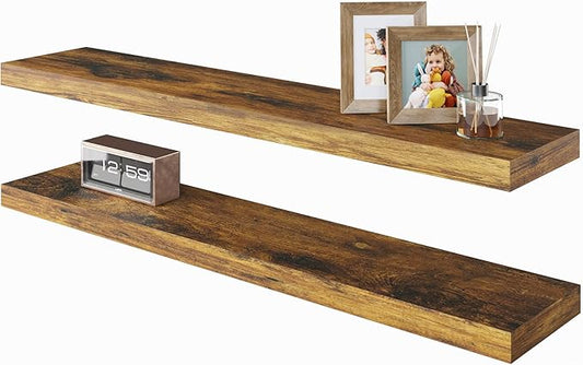 BAMEOS Floating Shelves, 31W x 7D Rustic Brown Wall Mounted Wooden Shelves with Invisible Brackets Set of 2, Hanging Wall Shelves Decoration for Bedroom, Bathroom, Living Room and Kitchen-NeatNest