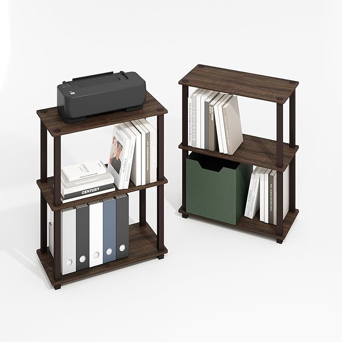 Furinno Turn-S-Tube 3-Tier Compact Multipurpose Shelf Display Rack with Square Tube, Black Walnut/Brown, Set of 2-NeatNest