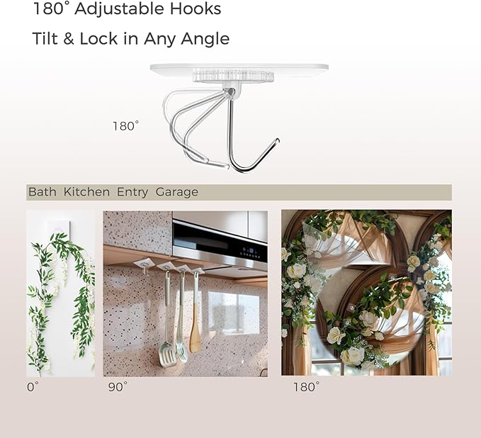 22lb Adhesive Hooks Heavy Duty, 10 Pack, No Drill Wall Hooks for Bathroom & Kitchen, Transparent Reusable Waterproof Towel Hooks for Smooth Surfaces