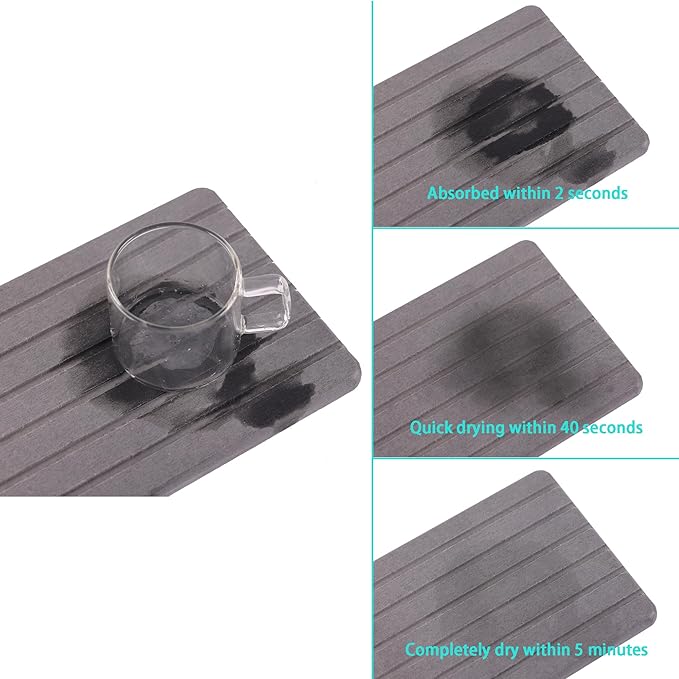 2 PCS Water Absorbent Diatomite Coasters (9.5" x 5.5"), Grooved Design, Water Absorbing Stone Used for Hand Soaps & Plants & toiletries in The Modern Home-NeatNest