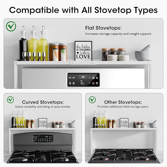 Bumusty Spice Rack Shelf for Kitchen Stove, 32" Adjustable Oven Spice Rack, Seasoning Organizer Kitchen Shelves，White-NeatNest