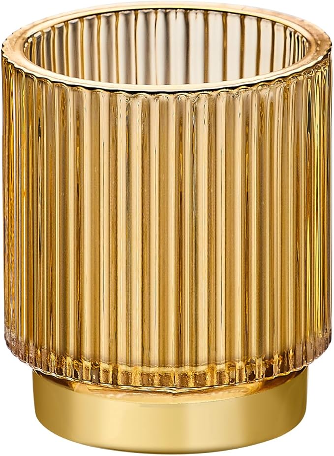 Makeup Brush Organizer, Toothbrush Holder, Desk Pen Pencil Holder, Multifunctional Vintage Glass Brush Cup (S/Gold/A3-12-US)-NeatNest