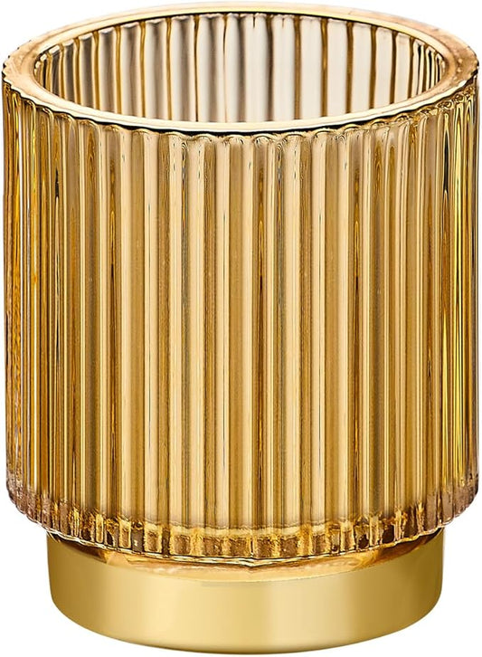 Makeup Brush Organizer, Toothbrush Holder, Desk Pen Pencil Holder, Multifunctional Vintage Glass Brush Cup (S/Gold/A3-12-US)-NeatNest