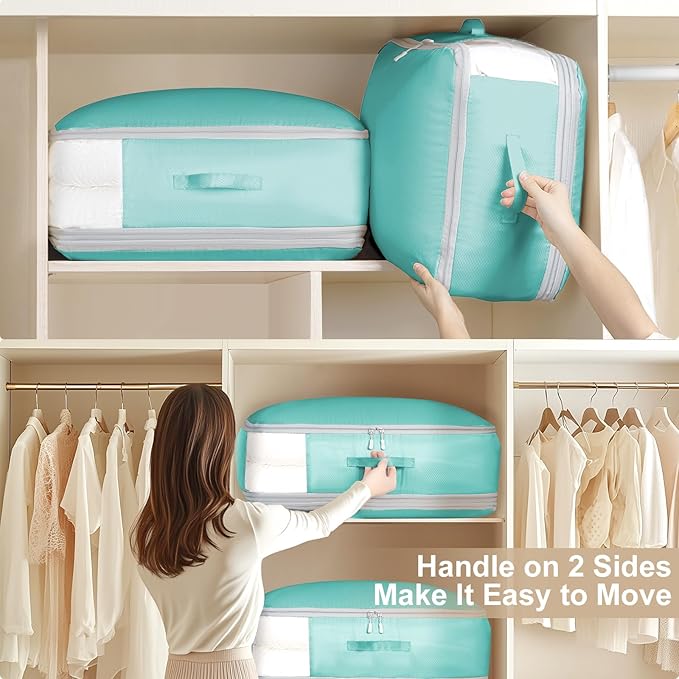 Comforter Storage Bag - Large Capacity Blanket Storage Bags 3-Layer Ultra Space Saving Self Compression Organizer, Washable Compression Bags for Storage Comforter Blanket, 4-Pack, Blue-NeatNest