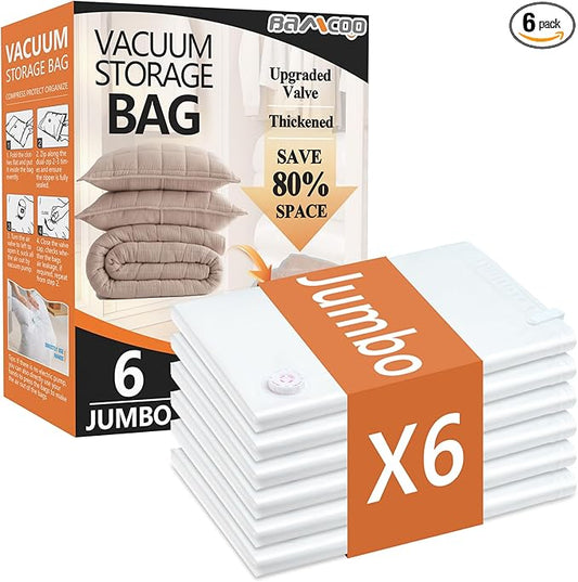 Vacuum Storage Bags 6 Jumbo Upgraded Vacuum Seal Bags for Bedding Blankets and Comforters Clothing, Space Bag Vaccine Sealed Compression Bag Suction for Storage Packing Travel Lugggage Jumbo-NeatNest