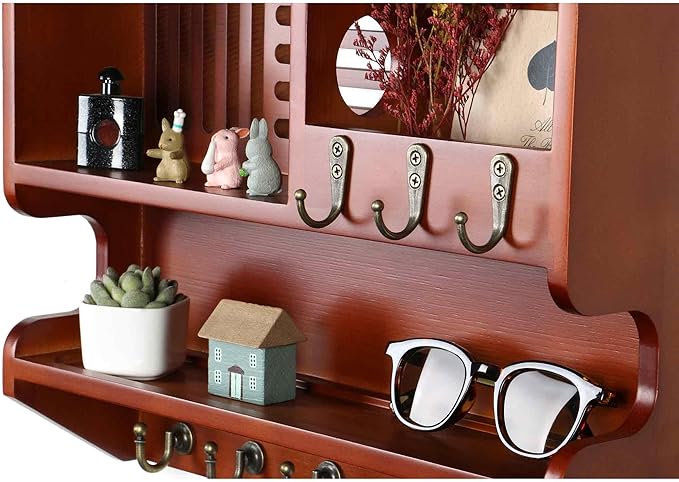 Key Holder for Wall, Mail and Key Holder for Home Decor, Key and Mail Holder for Wall with Key Hooks, Auburn