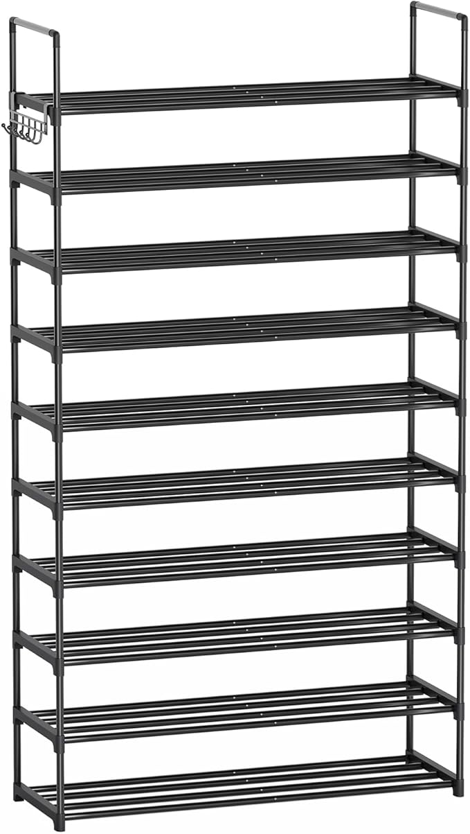 10 Tier Metal Shoe Rack, Tall Shoe Rack for Entryway, Shoe Organizer for Closet, Shoe Storage for Front Door Entrance & Entryway, Large Long Shoe Stand Holder Adjustable Shelf Height-NeatNest
