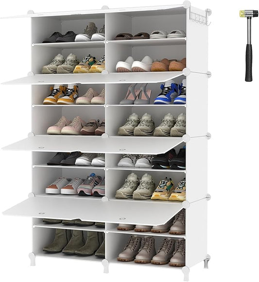 AWTATOS Shoe Rack, 8 Tier Shoe Storage Cabinet with Door, 32 Pair Shoe Organizer Shelves for Closet Hallway Bedroom Entryway, White-NeatNest