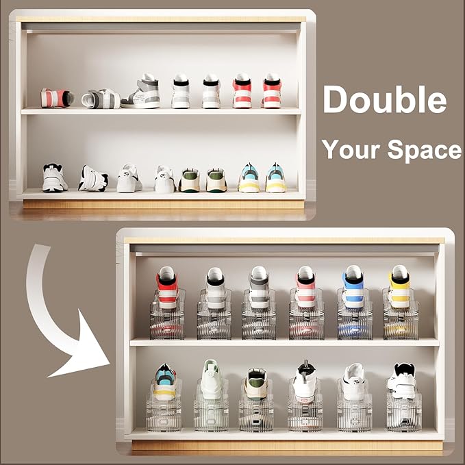 10PACK Shoe Slot Organizer Clear Shoe Stackers Organizers for Closet Space Saver 50% Shoes Display Shelf Rack Holders Zapateras Organizers-NeatNest