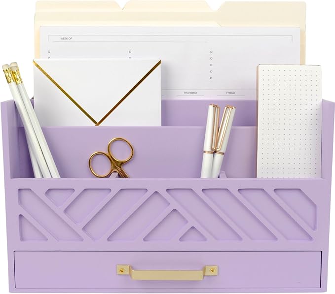 BLU MONACO Mail Organizer Countertop Kitchen - Purple Wood Desk Storage with Drawer - Mail Sorter or Bill Holder for Desk - Farmhouse Accessories & Mail Basket for Counter-NeatNest