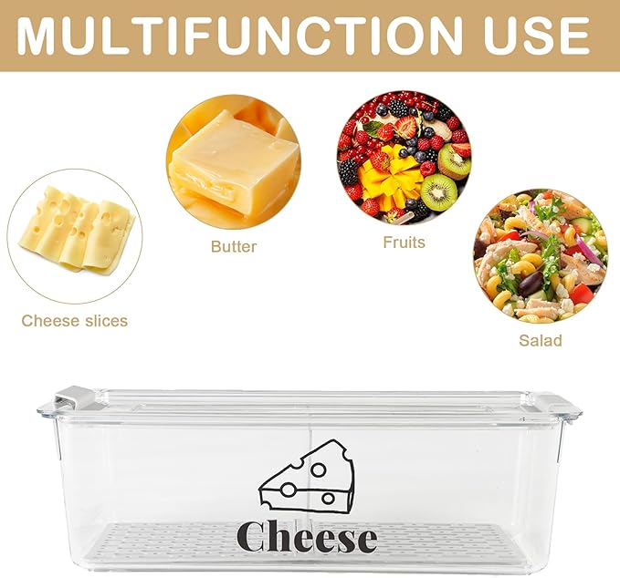 Cheese Container Airtight with Draining Basket Cream Block Cheese Sliced Cheeses Box with Lid for Fridge Shredded Saver 2 Compartment Deli Meat Storage Box,Cheeses Sliced,Grated,Cheddar Keeper-NeatNest