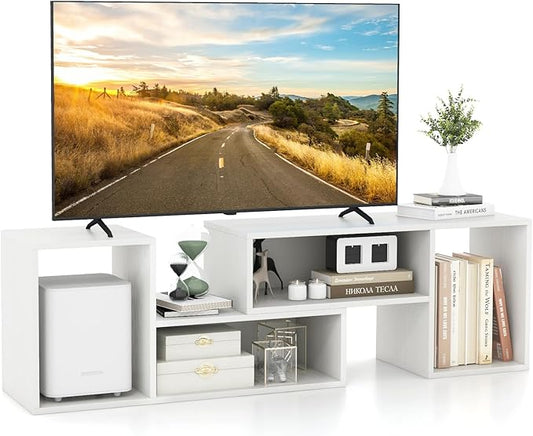 Giantex Bookshelf TV Stand for TVs up to 55", 2 Pieces Free-Combination Entertainment Center with Storage Cubes, Modern Media TV Console Table, Open Storage Bookcase for Living Room, Bedroom (White)-NeatNest
