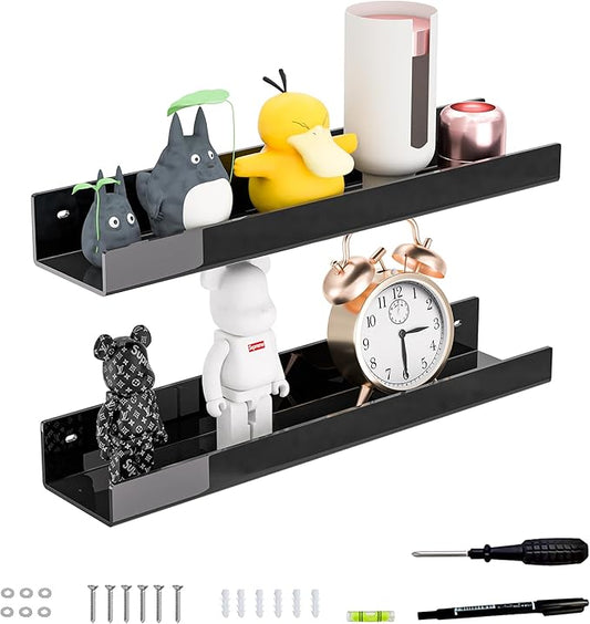 18 Inches Black Acrylic Wall Shelves 2 Pack, Acrylic Home Organizer Shelves for Wall Storage, Space Saver-NeatNest