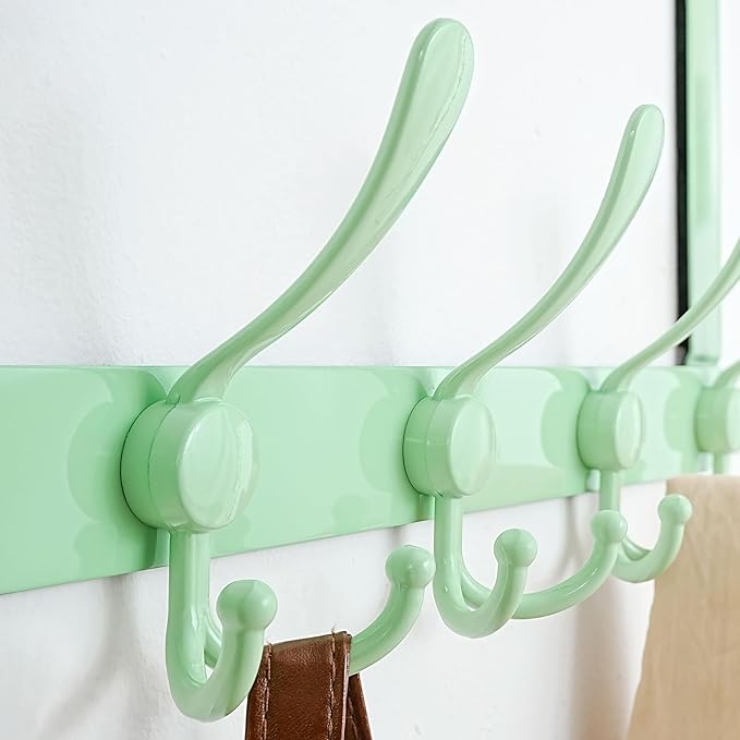 Dseap Over The Door Hook Hanger - 5 Tri Hooks, Heavy Duty Over The Door Towel Rack Coat Rack for Clothes Hat Towel, Green, 2 Packs
