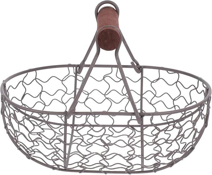 Farmhouse Wire Egg Basket Vintage Style Metal Egg Collecting Basket, Eggs Container Holder for Countertop, Storage for Fresh Eggs, Fruit, Snacks, Party Gathering