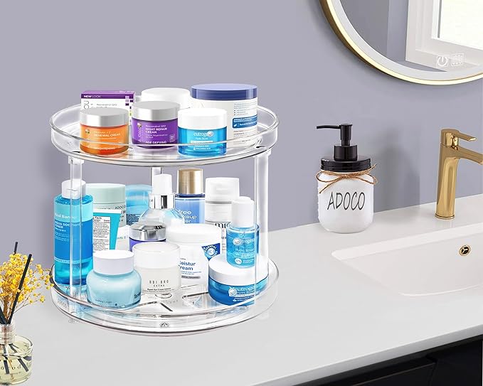 2 Tier Lazy Susan, 10.6 Inch Clear Makeup & Skincare Organizer, Bathroom Countertop Perfume Organizer-NeatNest