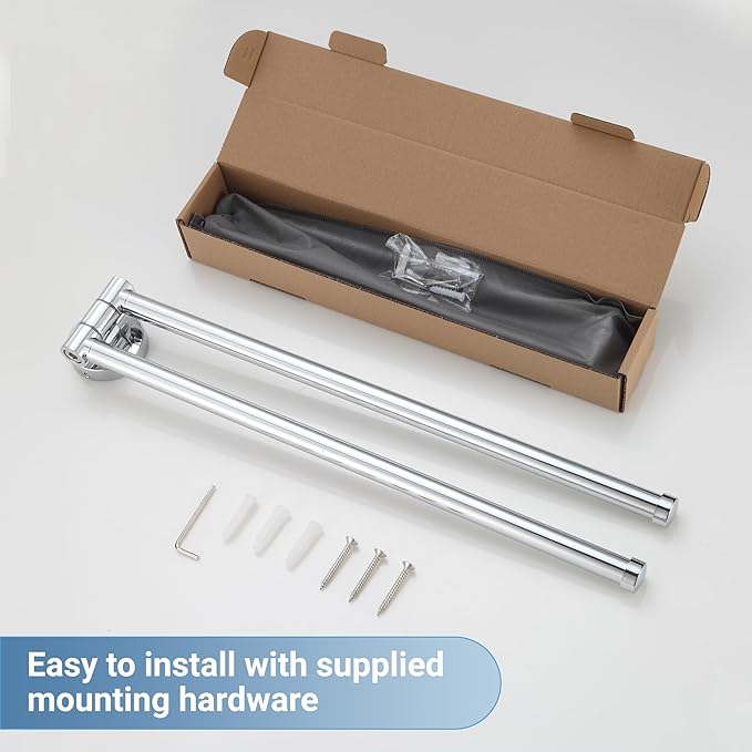 BGL Swivel Towel Bar for Bathroom Chrome,Swing Out Double Towel Bar 2-Arm Kitchen Wall Mounted Towel Hanger Holder for Bathroom Organizer-NeatNest