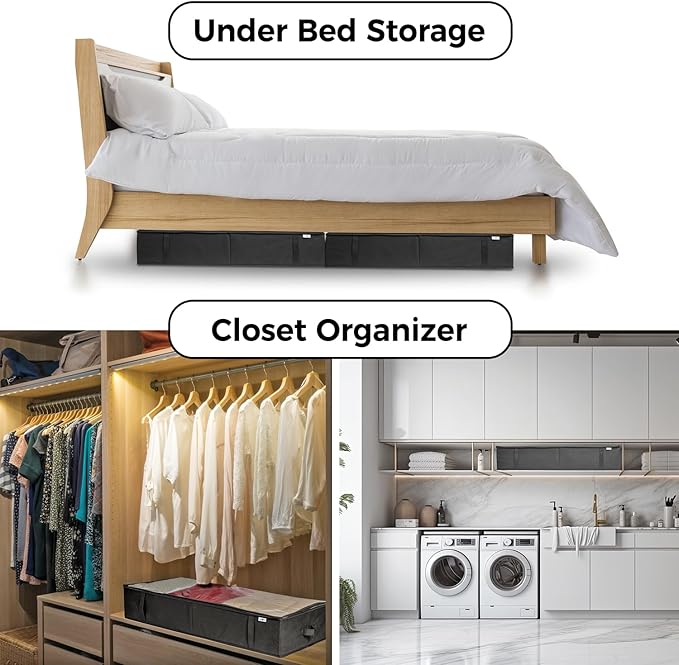 Closet Organizers and Storage - Maximize Space with Under Bed Storage Containers & Clothes Storage - Ideal Closet Organizer, Toy Storage Organizer & Underbed Storage (Black, 2 Pack)-NeatNest