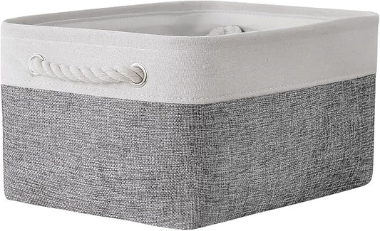 TheWarmHome Organization and Storage Basket for Shelves - 1 Pack 14x10x6.7 inch Collapsible Storage Bins, Fabric Storage Cubes for Closet Organizer Toy Gift Cloth (White & Grey)-NeatNest