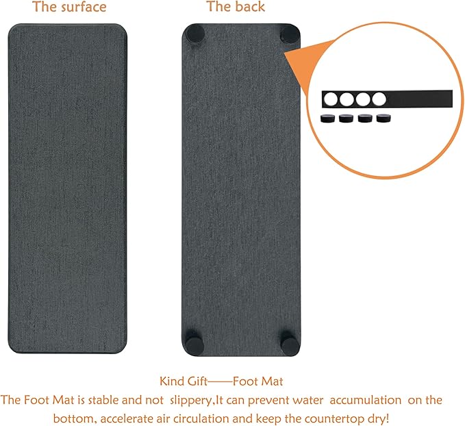 2 Pcs Water Absorbing Stone Trays, Kitchen/Bathroom Sink Soap Dish, Diatomite Tray Used for Hand Soap & Cosmetic Bottles in The Modern Home, 3.15" W x 8.7" L, Dark Gray-NeatNest