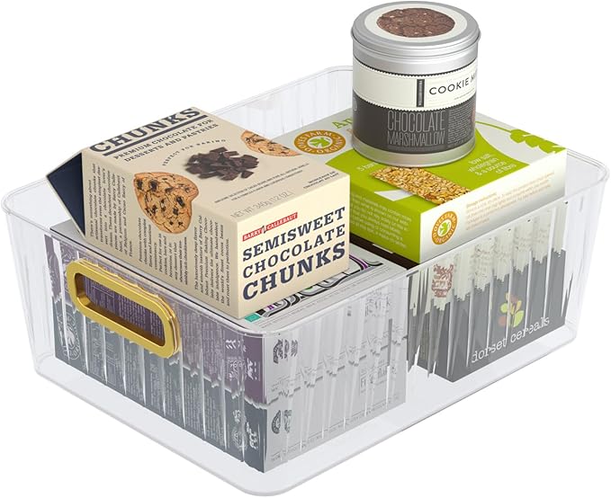 6 Packs Plastic Storage Organizer Bins with Handle for Refrigerator Kitchen Pantry, Clear Shelf Closet Basket Bins