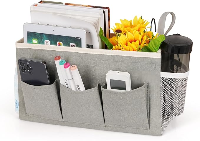 Bedside Storage Caddy/Bedside Hanging Storage Bag for Headboards Bunk Beds Dorm Rooms Book Phone Magazine Holder (New Grey)-NeatNest