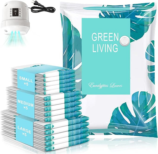 15 Pack Vacuum Storage Bags for Clothing Travel with High Pressure Electric Pump, 3 Sizes Large/Medium/Small Space Saver Bag Vacuum Sealed for Luggage Blankets, Vacuum Seal Bag for Bedding Comforters-NeatNest