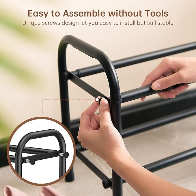 Gonfoam 2-Tier Expandable Shoe Rack,Adjustable Shoe Shelf Storage Organizer Heavy Duty Metal Free Standing Shoe Rack for Entryway Closet Doorway (Black)-NeatNest
