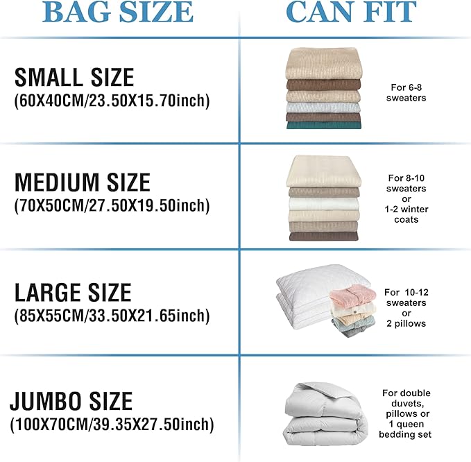 20 Pack Vacuum Storage Bags with Pump, Space Saver Vacuum Storage Bags, Vacuum Seal Bags for Clothing, Comfoters, Pillows, Blanket, Bedding-NeatNest