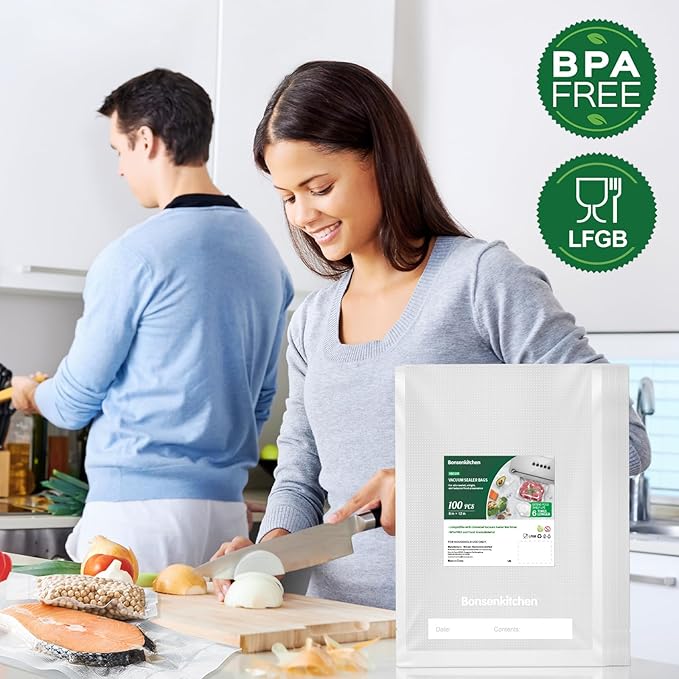 Bonsenkitchen Precut Vacuum Bags 100 Quart 8" x 12", BPA Free, Commercial Grade Textured Food Sealer Bag, Thick Embossed Bags for Storage and Sous Vide Cooking VB3205-NeatNest
