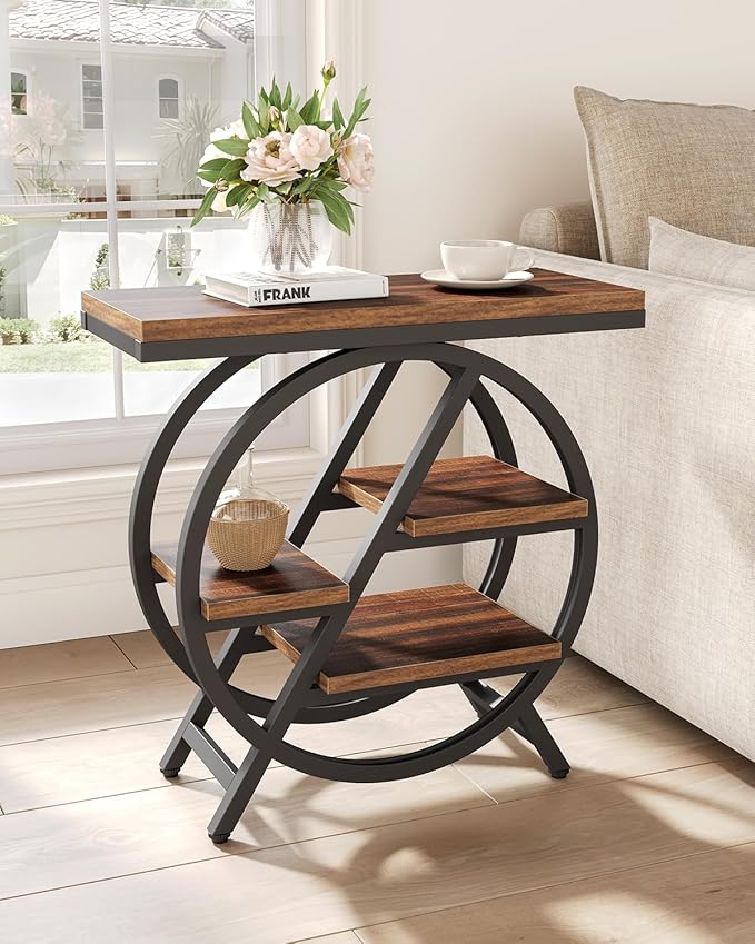 End Table, Narrow Side Table with 4-Tier Large Storage Space, Modern Bedside Table for Living Room, Home Office, Bedroom, Brown-NeatNest