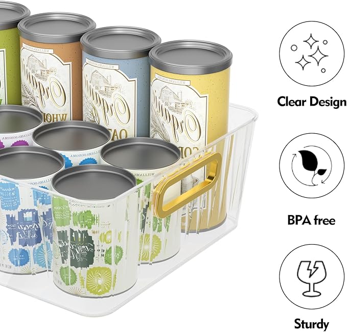 4 Packs Clear Plastic Storage Bin, Pantry Organizer Bin for Refrigerator, Kitchen, Freezer Organization