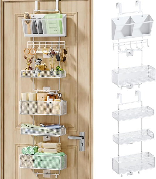HapiRm Over Door Organizer Hanging - 6 Tier Over The Door Storage with Visual Pockets & Hooks, with 4 Metal Large Capacity Baskets for Bathroom Bedroom Kitchen Pantry Cabinet