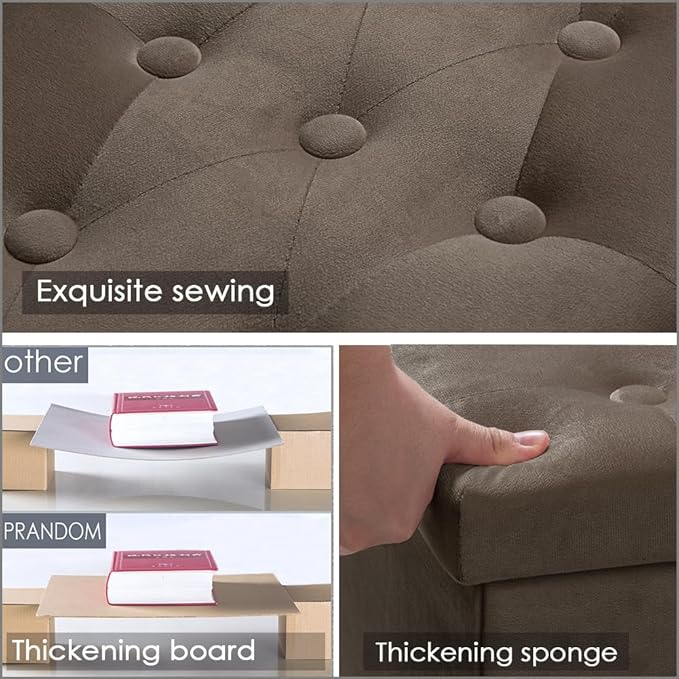 PRANDOM Extra Large Ottoman with Storage [1-Pack] Velvet Folding Small Square Foot Stool with Lid for Living Room Bedroom Coffee Table Dorm Dark Coffee 30.5x15x15 inches-NeatNest