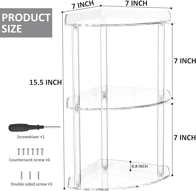 3 Tier Countertop Corner Organizer Shelf 7x7x15.7 Inch, Countertop Acrylic Bathroom Corner Shelf, Clear Vanity Storage Organizer for Cosmetics, Toiletries-NeatNest