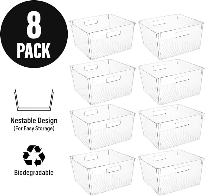 Clear Extra Large Plastic Storage Bins, Perfect for Pantry Organizers and Storage Containers Fridge Organizer Plastic Bins Kitchen Organizer Bin for Organizing Under Sink Refrigerator Organization-NeatNest