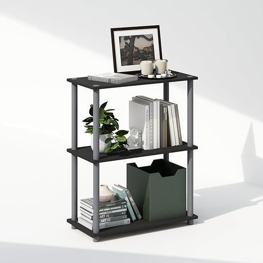 Furinno Turn-N-Tube 3-Tier Multipurpose Compact Bookshelf, Bookcase, Black/Grey-NeatNest