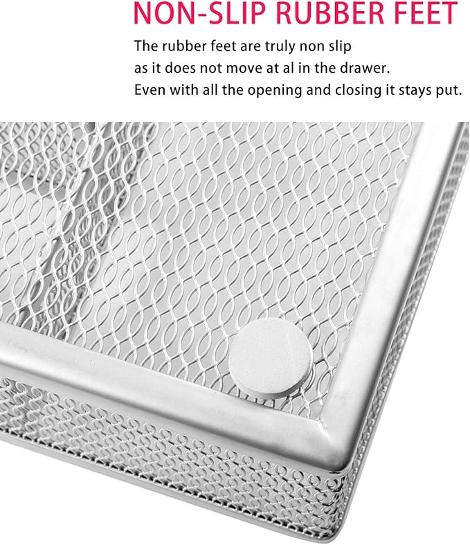 JANE EYRE Drawer Organizer, Cutlery Tray Silverware Flatware Storage Divider for Kitchen, Mesh Wire with Non-slip Foam Feet, 5 Component, Silver-NeatNest