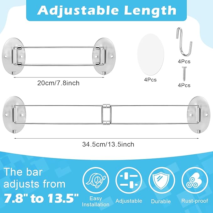 【2025 New】Adjustable 7.8-13.5 inch Rv Shower Corner Storage Bar, Stainless Steel Rv Shower Caddy for Corner Shelves in Camper, RV Bathroom Organization Must Have Accessories (2 Pack)