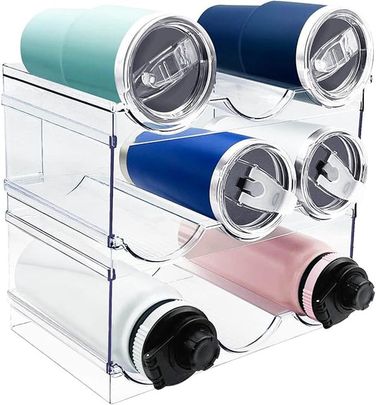 3 Pack Water Bottle Organizer, Stackable Kitchen Home Organization and Storage Rack, Plastic Cup Storage Organizer for Kitchen Cabinet Cupboard Organizer and Storage Cup Rack for Counter-NeatNest