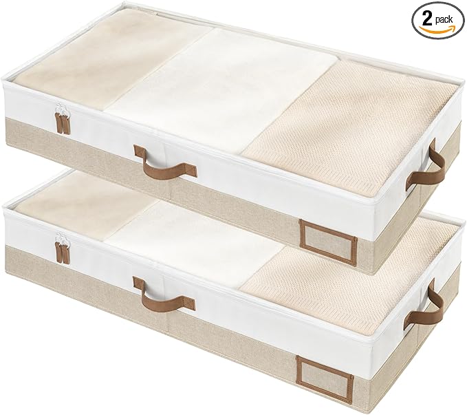 StorageWorks Large Under Bed Storage Containers with Handles and Label Holder, 2 Pack Ultra-thick Fabric Underbed Bins, Closet Organizer for Clothes, Blankets, Sweater-NeatNest