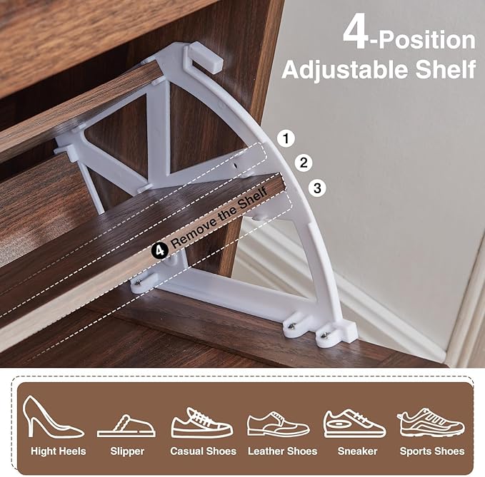 Shoe Storage Cabinet,Farmhouse Shoe Organizer with 4 Flip Drawers & Barn Door Design,Freestanding Hidden Slim Narrow Shoe Rack Cabinet with Open Shelves for Entryway,Foyer,Hallway,Walnut-NeatNest