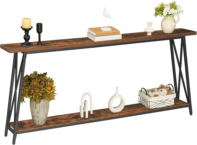 70.9" Console Table, Industrial Entryway Table, Extra Long Sofa Table Behind Couch, X-Shaped Support, for Entryway, Hallway, Living Room, Rustic Brown CTHR4901-NeatNest