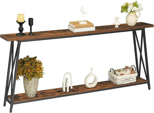70.9" Console Table, Industrial Entryway Table, Extra Long Sofa Table Behind Couch, X-Shaped Support, for Entryway, Hallway, Living Room, Rustic Brown CTHR4901-NeatNest