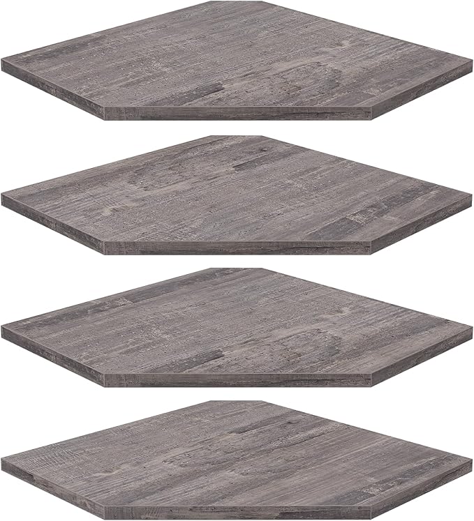 Homode Corner Shelf Wall Mount, Set of 4 Corner Floating Shelves with Cord Hole, Wall Shelf Organizer, Wood Hanging Storage Shelving for Bathroom Bedroom Kitchen, Rustic Grey-NeatNest