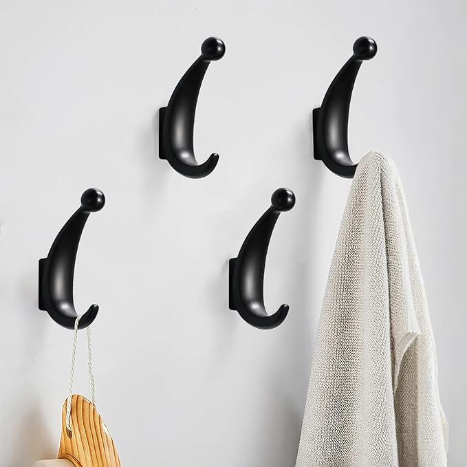 4 Pack Bathroom Towel Hooks, Screw in Metal Robe & Coat Hooks for Wall(Matte Black)