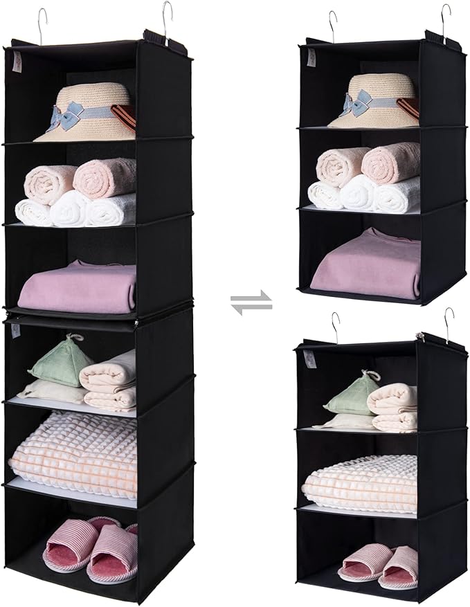 GRANNY SAYS 6-Shelf Hanging Organizer for Closet, Separable to 2 Pack 3-Shelf Hanging Shelves, Hanging Organizer for Bedroom, Black-NeatNest