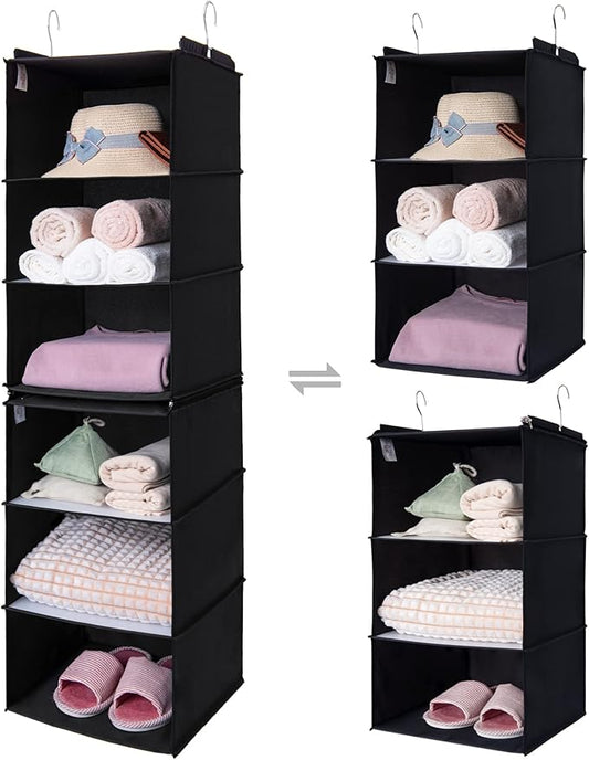 GRANNY SAYS 6-Shelf Hanging Organizer for Closet, Separable to 2 Pack 3-Shelf Hanging Shelves, Hanging Organizer for Bedroom, Black-NeatNest